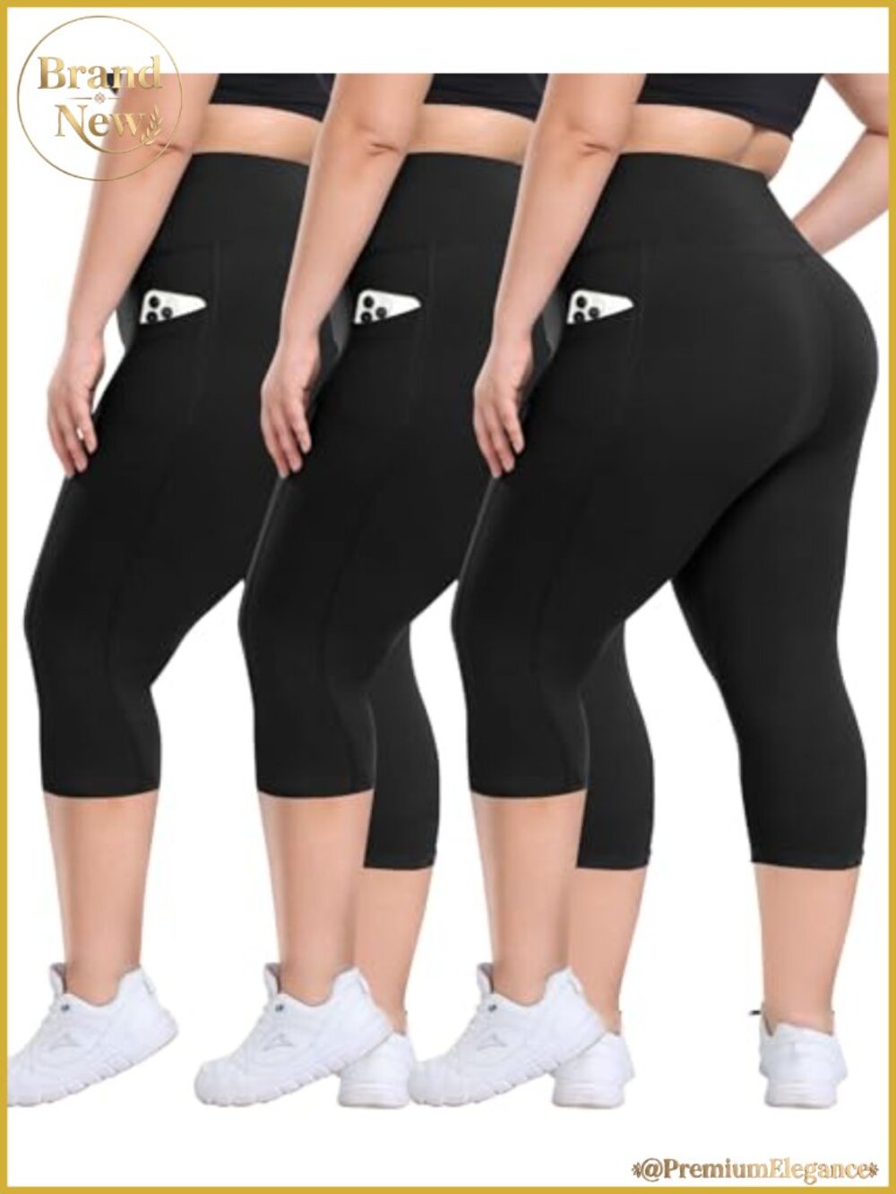 Plus Size High Waisted Yoga Pants with Pockets 3 Pack Tummy Control Spandex